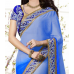 Luxurious Blue Colored Embroidered Faux Chiffon Saree